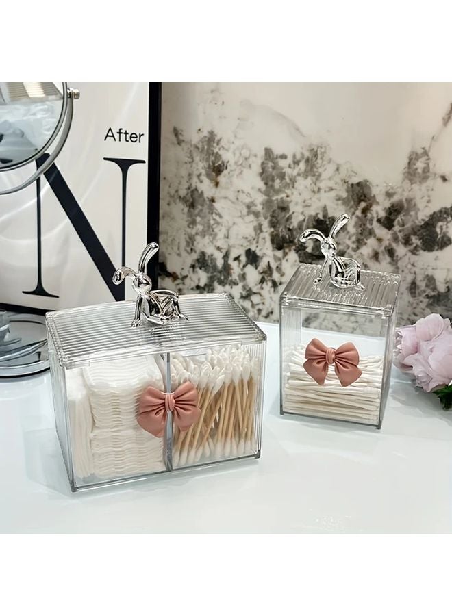 Double Compartment Bunny Ears Makeup Organizer With Bow Lid 1 Grid Model - Image 4